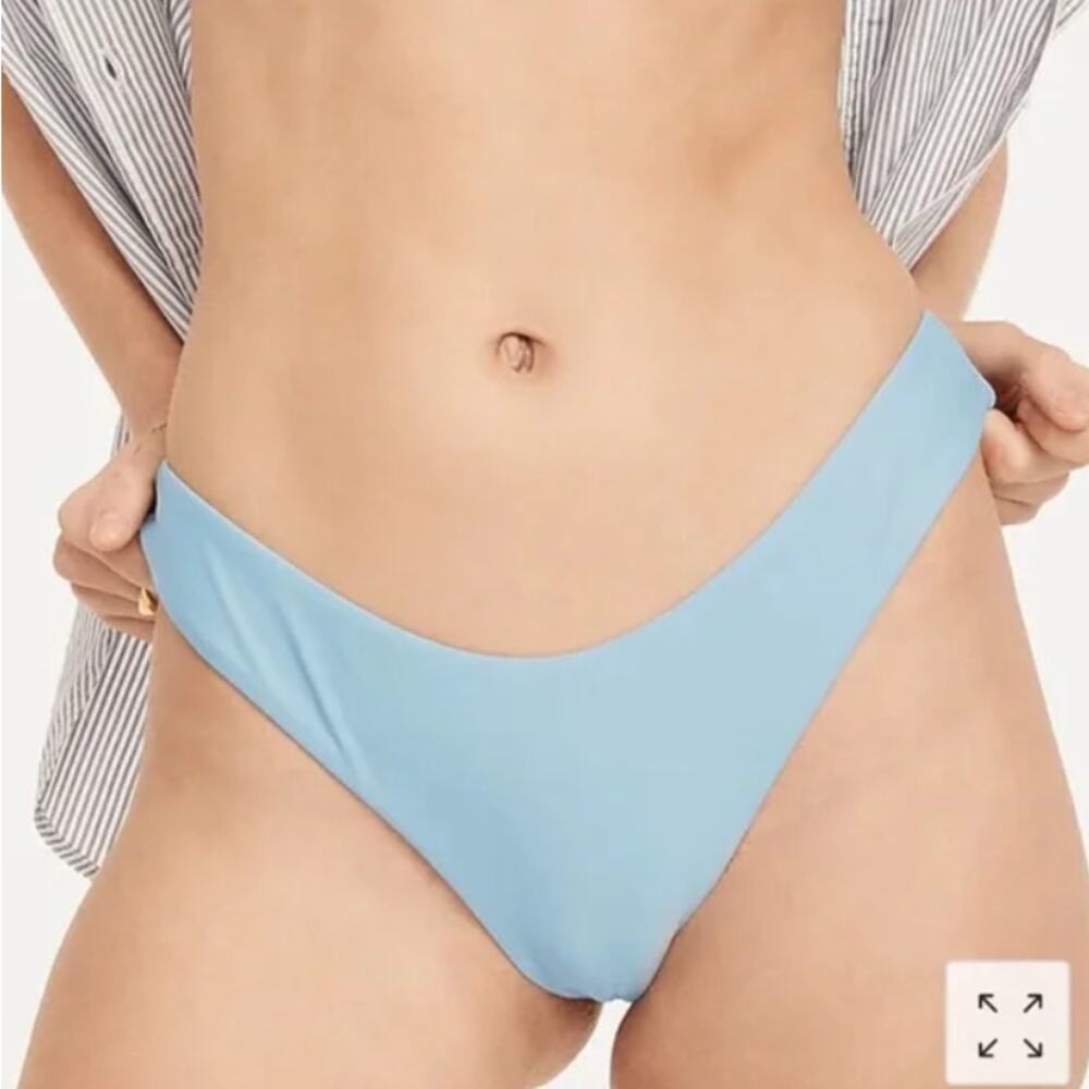 J Crew Curved Waist Cheeky Bikini Bottom Blue Mist Women's Large Swim Pool Beach